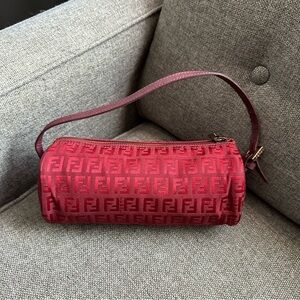 Vintage Fendi red mini barrel hand bag w dust bag